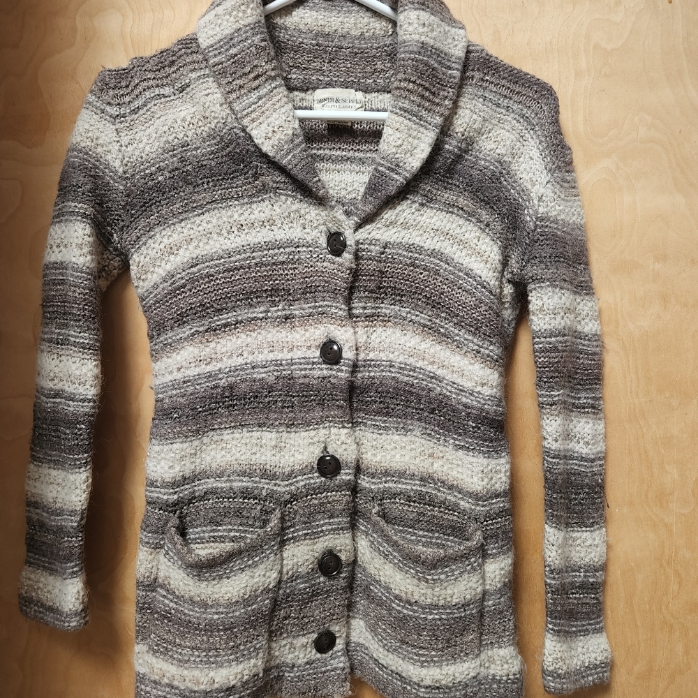 Denim & Supply Ralph Lauren Striped Cardigan - Brown and Cream